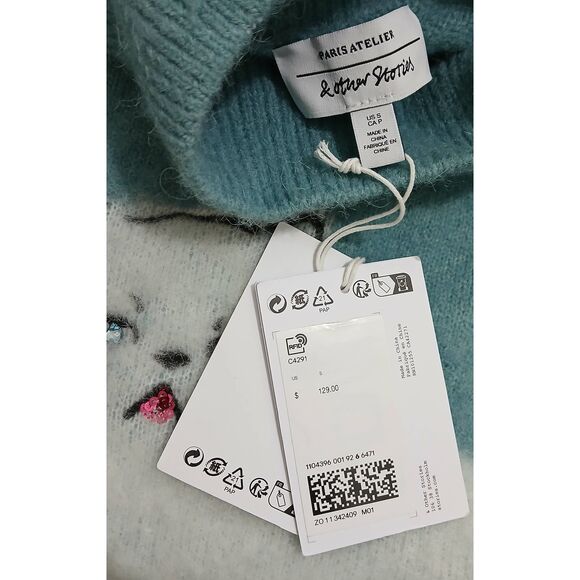 And other stories womens small cat lover sweater mockneck alpaca spruce green - Picture 4 of 8